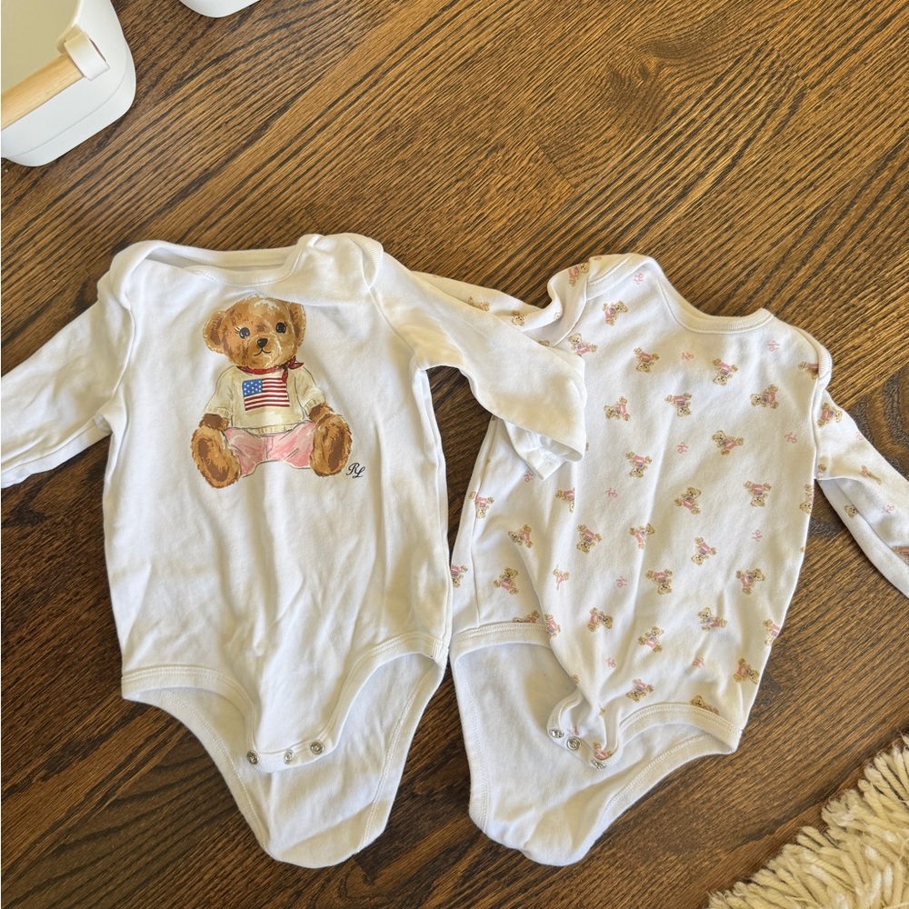 Polo by Ralph Lauren White and Pink Teddy Bear Bodysuits